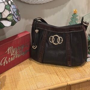 Brighton leather Black & Brown Crocodile Embossed Shoulder Bag as new!